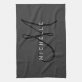 Professioneel Zwart Monogram Grijs Jouw naam Theedoek (Verticaal)