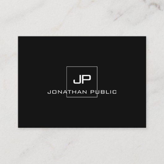 Professioneel zwart monogram wit elegant modern visitekaartje (Voorkant)