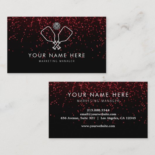 Professioneel Zwart Rood Pickleball Visitekaartje (Voorkant / Achterkant)