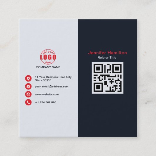 Professioneel zwart rood voeg uw Logo QR-code toe Vierkante Visitekaartje (Voorkant)