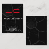 Professioneel zwart steen rood vet monogram visitekaartje (Voorkant / Achterkant)