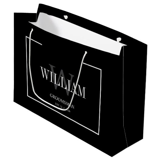 Professioneel zwart-wit bruidsjonkers minimalistis groot cadeauzakje (Voorkant Gekanteld)