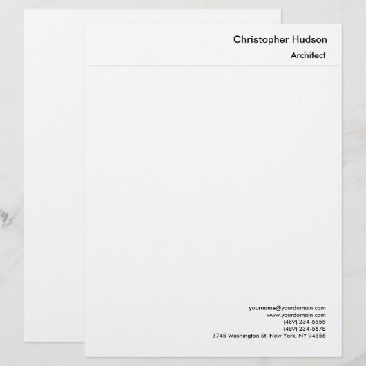 Professioneel Zwart Wit Eenvoudig Duidelijk Briefhoofd (Voorkant / Achterkant)