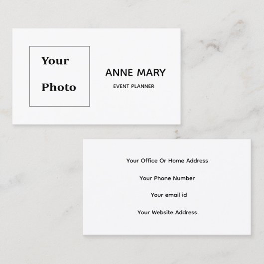 Professioneel Zwart Wit Minimaal Fotosjabloon Visitekaartje (Voorkant / Achterkant)