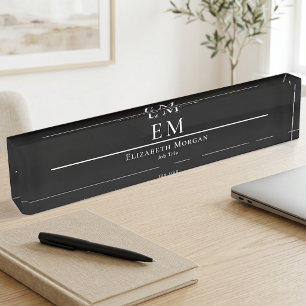 Professioneel Zwart Wit Modern Minimaal Monogram Naambordje