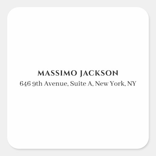 Professioneel zwart-wit modern minimalistisch naam vierkante sticker (Voorkant)