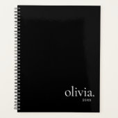 Professioneel zwart-wit monogram Eenvoudige naam Planner (Voorkant)