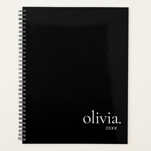 Professioneel zwart-wit monogram Eenvoudige naam Planner (Voorkant)