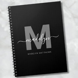 Professioneel zwart-wit monogram initiaal notitieboek