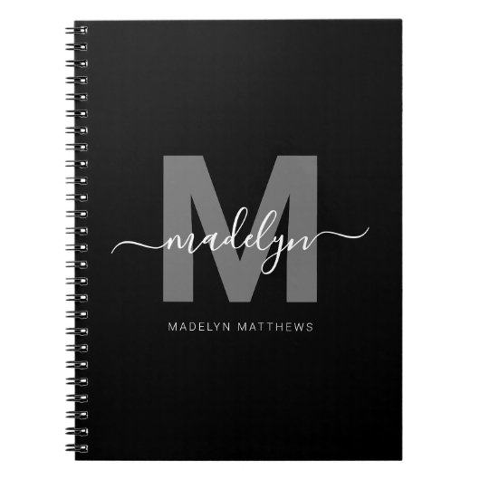 Professioneel zwart-wit monogram initiaal notitieboek (Voorkant)