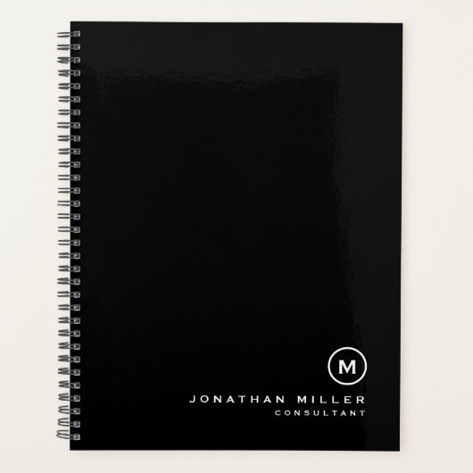 Professioneel zwart-wit monogram Initiaal Planner (Voorkant)