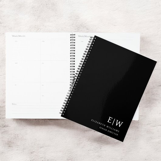 Professioneel zwart-wit monogram Initiaal Planner