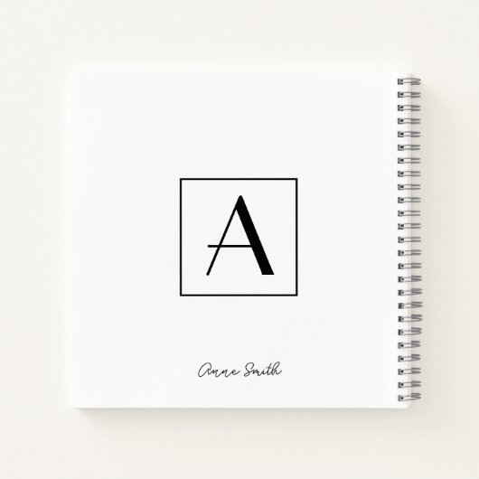 Professioneel Zwart & Wit Monogram Initiaal Script Notitieboek (Achterkant)