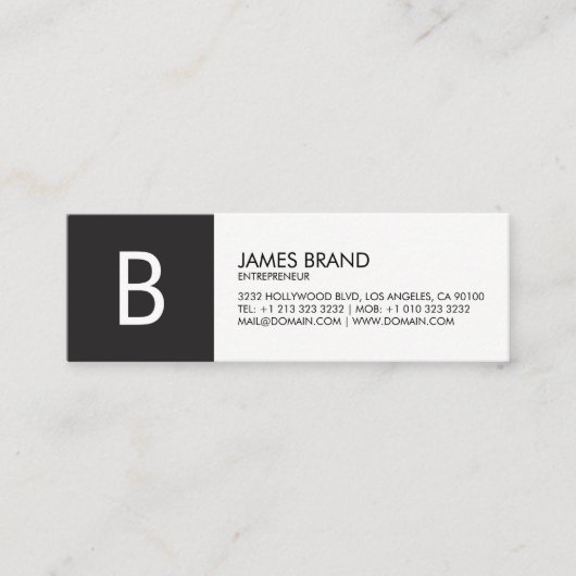 Professioneel zwart-wit monogram mini visitekaartje (Voorkant)