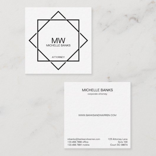 Professioneel zwart-wit monogram Visitekaartje (Voorkant / Achterkant)