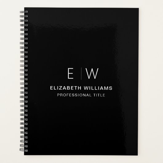 Professioneel Zwart Wit Monogram Zakelijk Initiaal Planner (Voorkant)