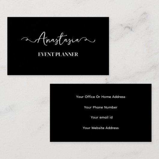 Professioneel Zwart Wit Script Modern Stijlvol Visitekaartje (Voorkant / Achterkant)