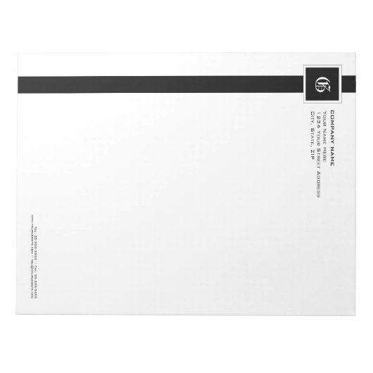 Professioneel zwart-wit Stripe Monogram 11 x 8 inc Notitieblok (Voorkant)