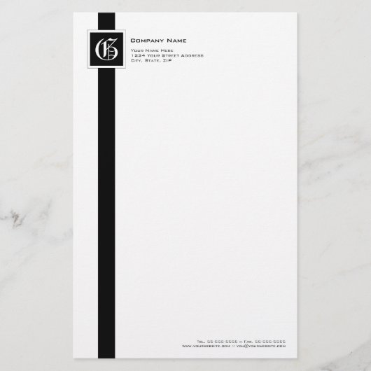 Professioneel zwart-wit Stripe monogram Briefpapier (Voorkant)