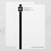 Professioneel zwart-wit Stripe monogram Briefpapier (Voorkant / Achterkant)