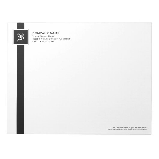 Professioneel zwart-wit Stripe monogram Notitieblok (Voorkant)