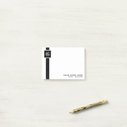 Professioneel zwart-wit Stripe monogram Post-it® Notes (Op bureau)