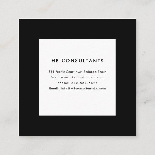 Professioneel zwart-wit uw Logo Vierkante Visitekaartje (Achterkant)