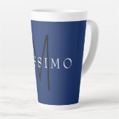 Professioneel Zwarte Monogram Blauwe Uw Naam Latte Mok (Rechterhoek)