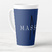 Professioneel Zwarte Monogram Blauwe Uw Naam Latte Mok (Linkerhoek)