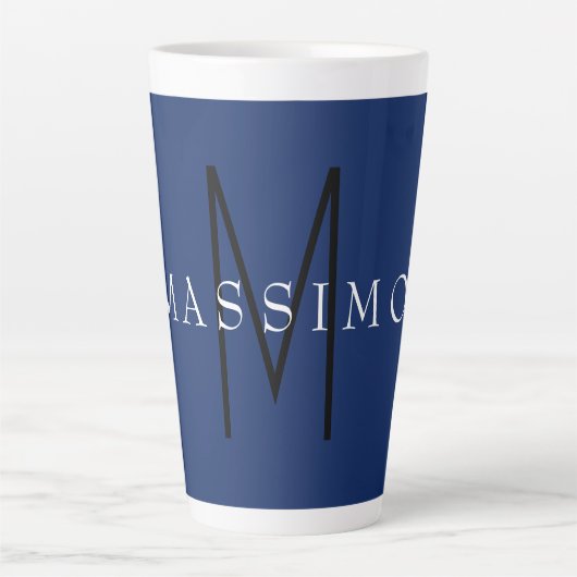Professioneel Zwarte Monogram Blauwe Uw Naam Latte Mok (Voorkant)
