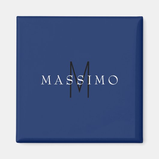 Professioneel Zwarte Monogram Blauwe Uw Naam Magneet (Voorkant)