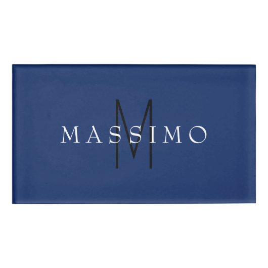 Professioneel Zwarte Monogram Blauwe Uw Naam Naambadge (Voorkant)