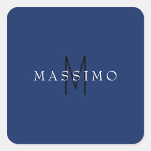 Professioneel Zwarte Monogram Blauwe Uw Naam Vierkante Sticker