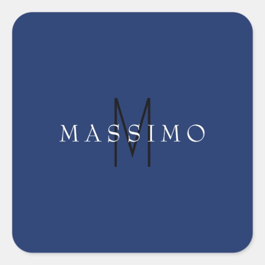 Professioneel Zwarte Monogram Blauwe Uw Naam Vierkante Sticker (Voorkant)