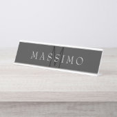 Professioneel Zwarte Monogram Grijs Uw Naam Bureau Naambordje (Voorkant)