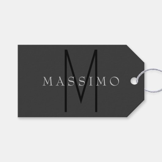 Professioneel Zwarte Monogram Grijs Uw Naam Cadeaulabel (Voorkant (Horizontaal))