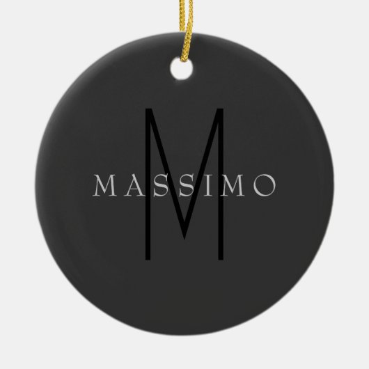 Professioneel Zwarte Monogram Grijs Uw Naam Keramisch Ornament (Voorkant)
