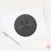 Professioneel Zwarte Monogram Grijs Uw Naam Ronde Sticker (Envelop)
