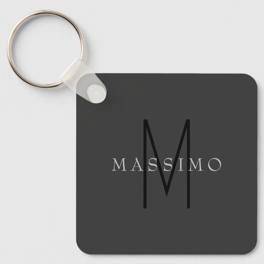 Professioneel Zwarte Monogram Grijs Uw Naam Sleutelhanger (Voorkant)