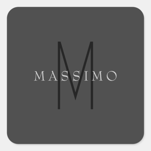 Professioneel Zwarte Monogram Grijs Uw Naam Vierkante Sticker (Voorkant)