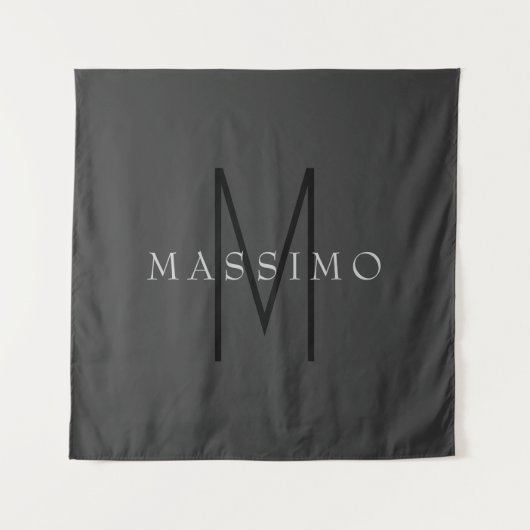 Professioneel Zwarte Monogram Grijs Uw Naam Wandkleed (Voorkant)