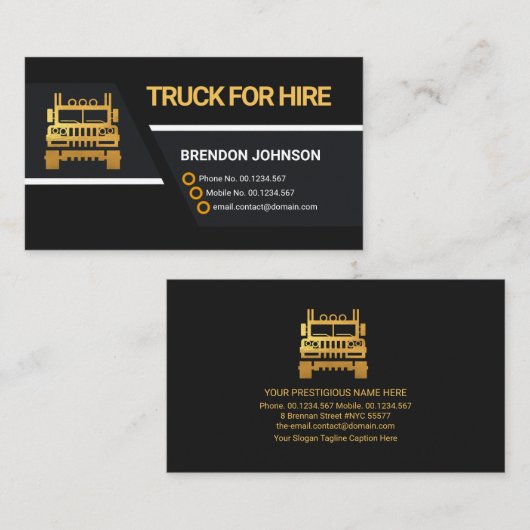 Professioneel zwarte tonervervoer visitekaartje (Voorkant / Achterkant)