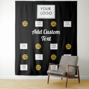 Professionele 2 Custom Business Logo Black Achterg Wandkleed