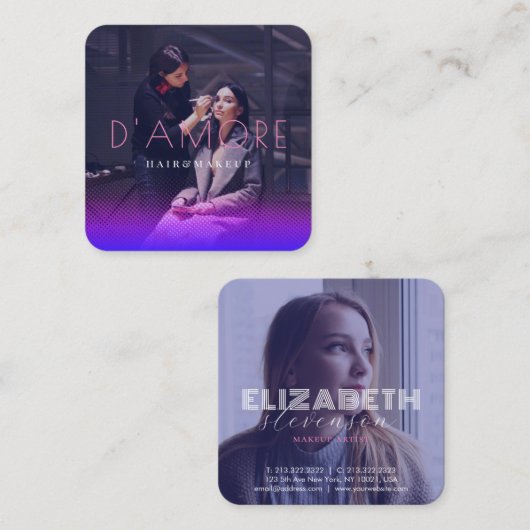 Professionele 2 foto's Roze en Paars Abstract Vierkante Visitekaartje (Voorkant / Achterkant)