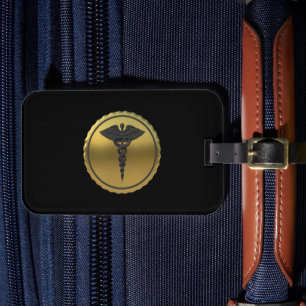 Professionele 3D Gouden Caduceus Embleem Medisch Bagagelabel