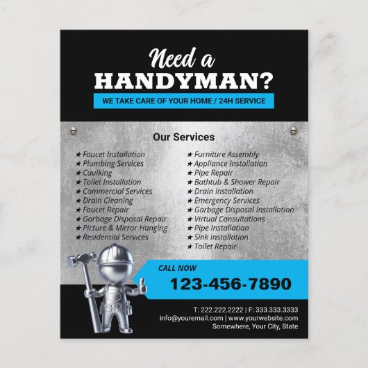 Professionele 3D Metaal Handyman Loodgieterswerk & Flyer (Voorkant)