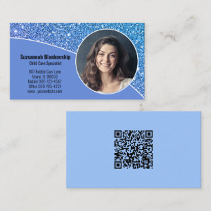 Professionele aangepaste blauwfoto-QR-code op acht Visitekaartje
