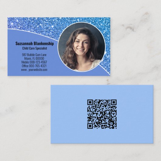 Professionele aangepaste blauwfoto-QR-code op acht Visitekaartje (Voorkant / Achterkant)