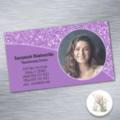 Professionele aangepaste foto Paarse faux glitter Magnetisch Visitekaartje