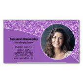 Professionele aangepaste foto Paarse faux glitter Magnetisch Visitekaartje (Voorkant)